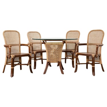 Set of Four Organic Modern Rattan Dining Chairs and Table