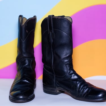 Vintage Black Justin Western Boots Ropers | 6.5 