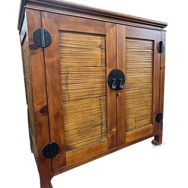 Oriental Style Wood and Rattan Cabinet 