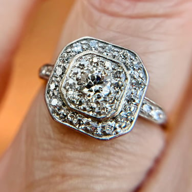 Antique Art Deco 14K Diamond Target Engagement Ring 1930s H Kroll & Co Sz 6 2.5g 