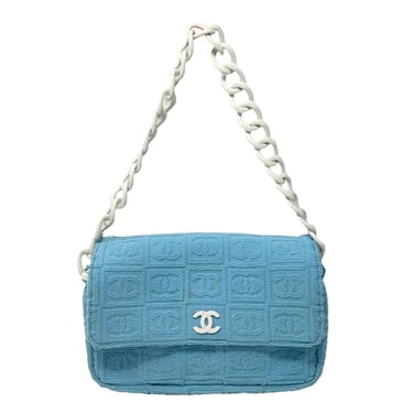 Chanel Blue Logo Terry Cloth Shoulder Bag