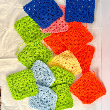 Hand Crochet Granny Squares, Hand Knit, Multi, Ready for DIY, Crafting, Sewing Project 