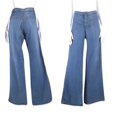 70s FADED GLORY high waisted leather trim bell bottom jeans 29