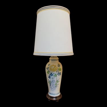 Mid-Century Modern Hand Painted Asian Style Ceramic Vase Lamp 