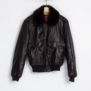 70s G-1 Brown Leather Flight Jacket - Size 38, Men's Small, Women's Medium | Vintage Faux Fur Collar Aviator Bomber Coat 