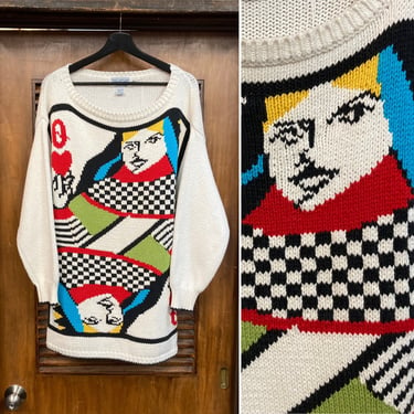 Vintage 1980’s Queen of Hearts Perry Ellis Cotton New Wave Sweater, 80’s Knit Sweater, Vintage Clothing 