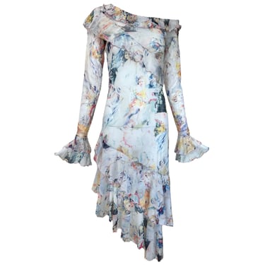 Jean Paul Gaultier Maille Y2K Pastel Cherub Print Ruffled Mesh Dress