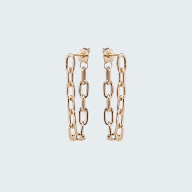 Medium Square Oval Link Chain Dangle Hoops