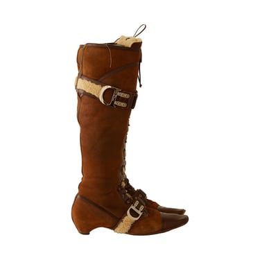 Dior Brown Suede + Sherpa Lace-Up Boots