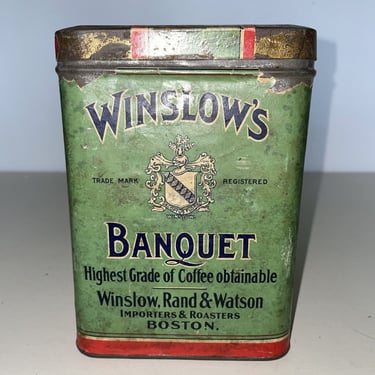 Winslows Banquet Coffee Tin Paper Label 1lb Tin Winslow,Rand and Watson Boston, Vintage collectible tins, coffee can, vintage kitchen decor 
