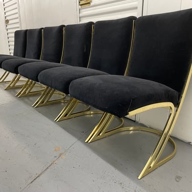 Pierre Cardin Brass Dining Chairs in Black Velvet, Set of 6 