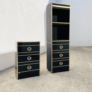 Black and Gold Pair of 80s Nightstands