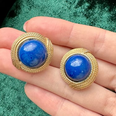 70s Ciner Blue Lapis Glass Clip On Earrings