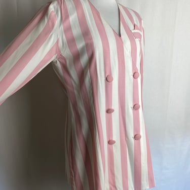 80’s 90’s Pink & white striped blazer pretty in pink vibes 1980s bubble gum pink double breasted women’s blazers size Medium 