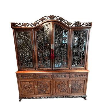 Vintage Rosewood China Cabinet with Carved Grape & Vine PD138-13