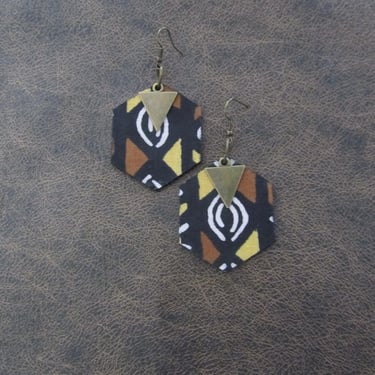 African print Ankara earrings, hexagon batik earrings black 