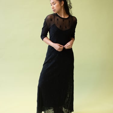 1990s Black Embroidered Mesh Dress | Vivienne Tam 