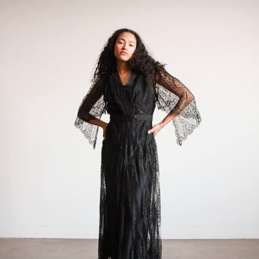 1930s Black Lace Overlay Dress 