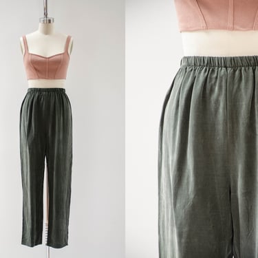 high waisted pants | 80s 90s vintage olive forest green dark academia elastic waist lounge pants 