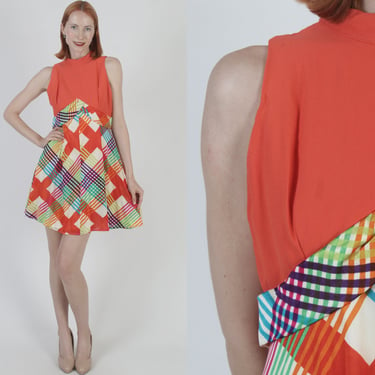 60s Mod Squad Micro Mini Dress Sexy Colorful Art Print Frock Vintage GoGo Abstract Design Club Outfit 