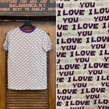 Vintage 1960’s “I Love You” All Over Print Mod Pop Art Ringer Tee Shirt, 60’s T-Shirt, Vintage Clothing 