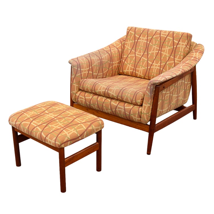 Folke Ohlsson Designed Lounge Chair + Ottoman for Dux in Danish Teak