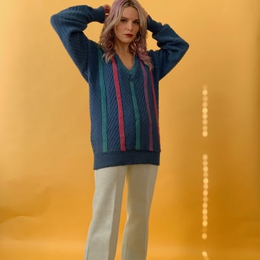 Vintage 80s Cotton V-neck Sweater 