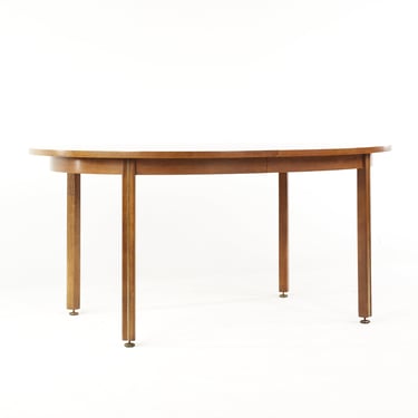 American of Martinsville Mid Century Walnut and Brass Inlay Expanding Dining Table with 2 Leaves - mcm 