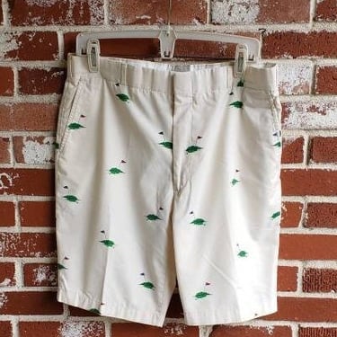 Vintage 70s/80s Mens Cotton Golf Shorts Novelty Print 34W Made in USA  RARE 