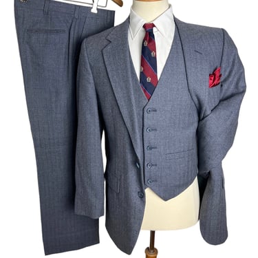 Vintage NINO CERRUTI Wool Flannel 3pc Pinstripe Suit ~ 36 R ~ vest / waistcoat ~ pants / jacket / sport coat ~ Preppy / Ivy / Trad 