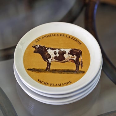 Vintage Cow Saucer cheese Plates | Les Animaux De La Ferme | Set of 4 