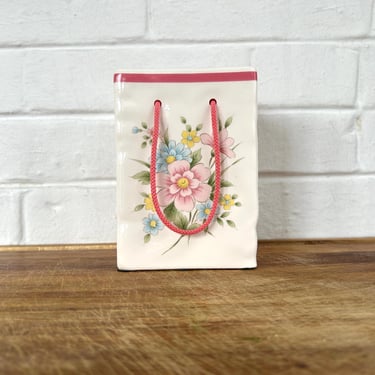 1989 Floral Paper Bag Ceramic Vase 