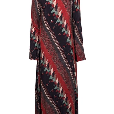 Warm - Red, Black, Beige, &amp; Green Print Long Sleeve Dress Sz 2