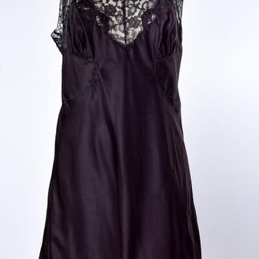 BARBIZON 1940's ACCLAIM Black Satin Lace Full Slip, Dress Slip, Lingerie Vintage 