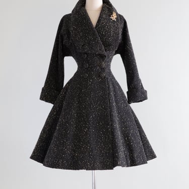Stunning 1950's NEW LOOK Era Lilli Ann Speckled Wool Princess Coat / Small