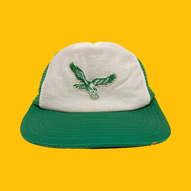 Vintage Philadelphia Eagles Hat Retro 1980s Kelly Green and White + NFL Football + Mesh Back + Snapback + Headwear + Unisex + Philly Sports 