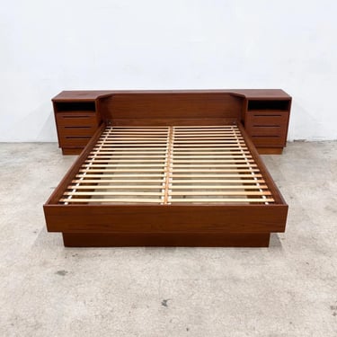 Danish Dark Teak Queen Platform Bed + Nightstands, Mobelfabrik *MESSAGE US for shipping quote* 