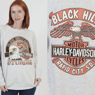 Harley Davidson Sweatshirt 90s Sturgis Motorcycle Rally Jumper Heather Grey 2 Double Sided Shirt XL 