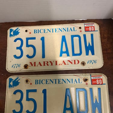 Pair of 1976 Maryland Bicentennial License Plates 