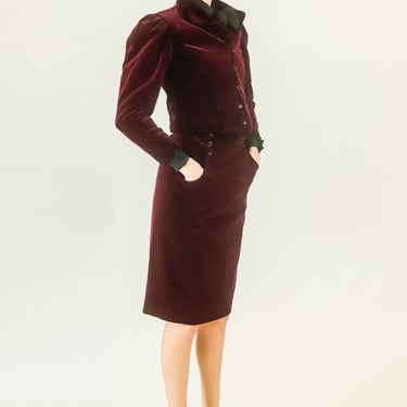 Ungaro Wine Velvet Skirt Suit Set 