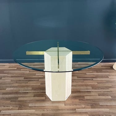 Mid-Century Post Modern Travertine Stone & Brass Dining Table by Artedi, c.1970’s 