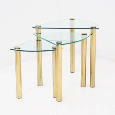 Brass & Glass Nesting Tables by Pace, 1970s 