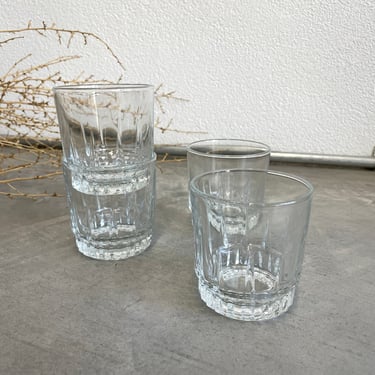 Vintage French Arcoroc Clear Glassware | Set of 4 | Vintage Whiskey Glasses | Vintage Barware | France | Lowball Rocks Glasses 