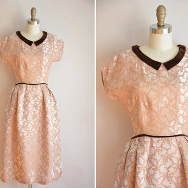 50s Grandest Gift dress / vintage 1950s novelty dress/ 50s brocade novelty party dress 