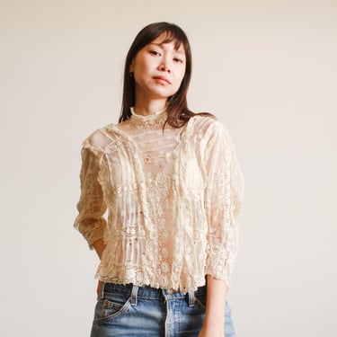 Antique Beige Mixed Lace Blouse 