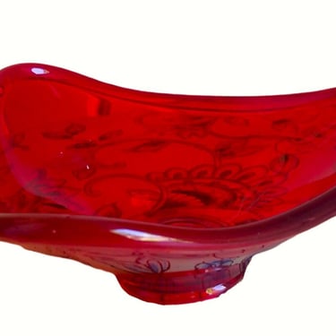 VINTAGE Viking Art Glass, MCM Red Bowl, Mid Century Decor 