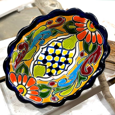 VINTAGE: 5.5" Authentic H. Venegas Signed Talavera Mexican Pottery - Oval Bowl - Colorful Hand Painted Bowl - Mexico - SKU 36-A-00033830 