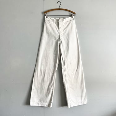 Vintage early 60s USN White Bell Bottom Dungarees Button Fly Stamped High Waisted Size 27 waist 