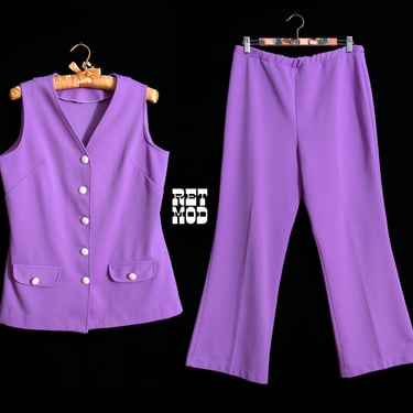 Sweet Vintage 60s 70s Light Purple Two-Piece Pants Set with Sleeveless Tunic Vest 