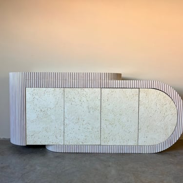 80's Postmodern Design Faux Stone Doors Sculptural Buffet 